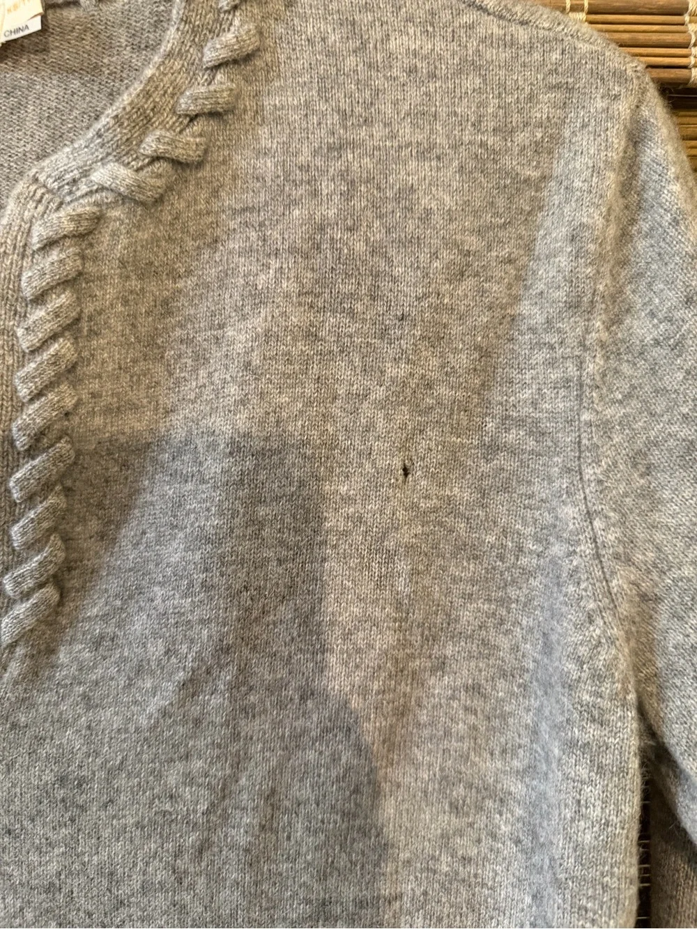 Tory Burch 100% Cashmere Heather Gray V-Neck Sweater with Pockets